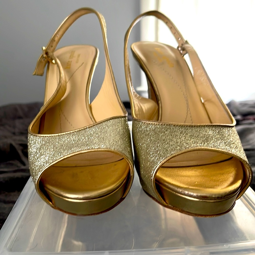 Kate Spade Glitter Platform Peep Toe Heels Silver 9